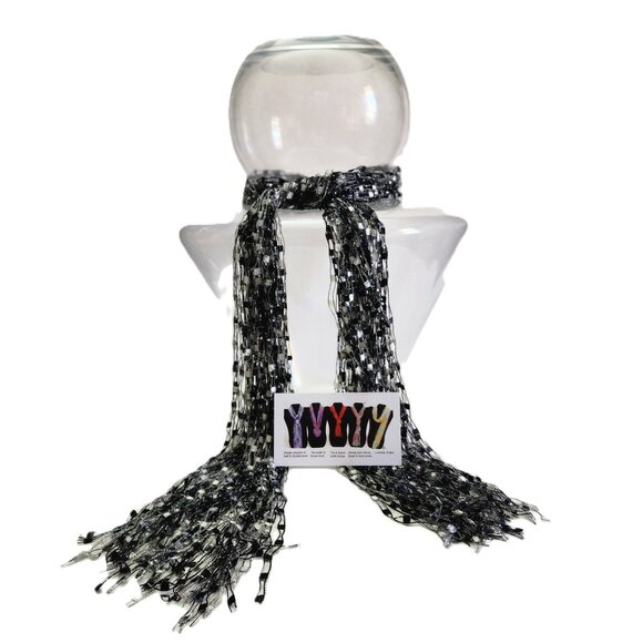 Black and Silver Ribbon Scarf Ladder Necklace NEW - Picture 1 of 6